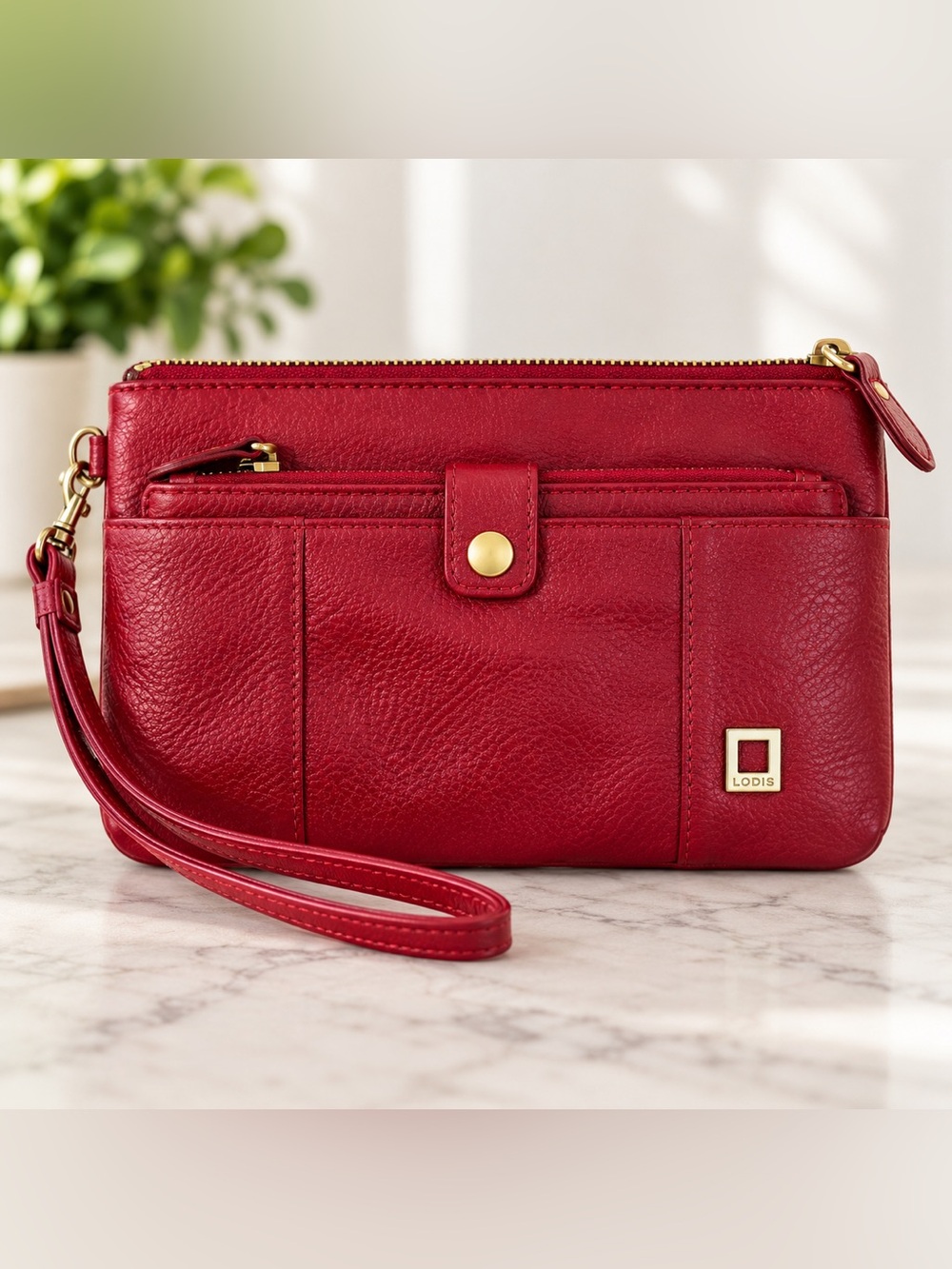 LODIS Red Leather Wristlet Wallet Clutch – Gold Hardware